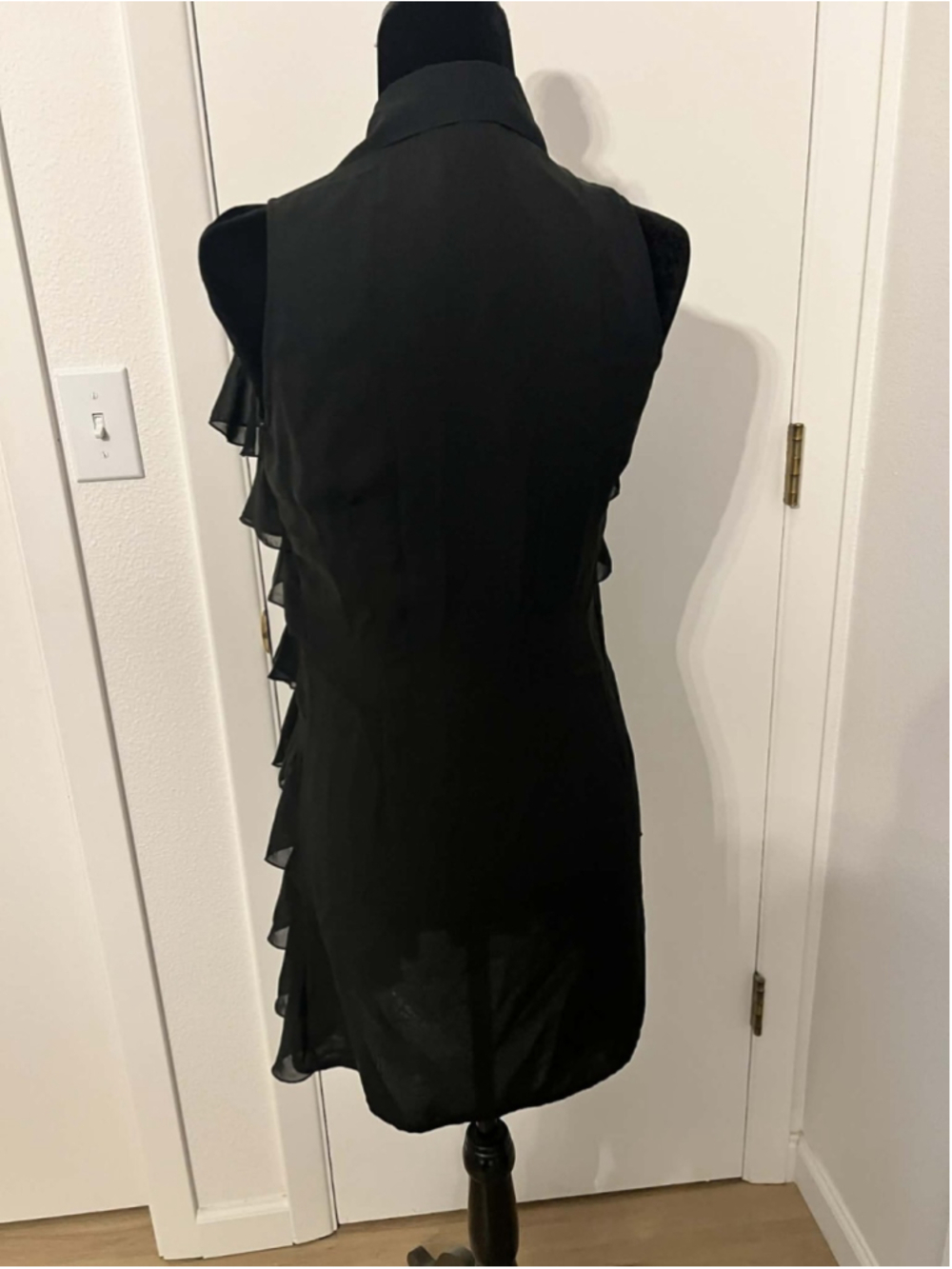 NWT Samuel Dong Black Ruffle Blouse Sz Small Avant Garde Statement Top Tiered - Picture 2 of 5